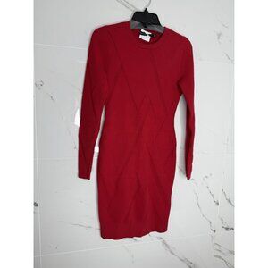 Karen Millen Red Fine Knit Bodycon Jumper Dress Long Sleeve Sz M Holiday